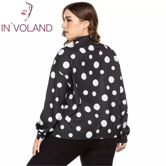 Blue/White Polka-Dot Blouse with Bow Collar - Picture 4 of 5